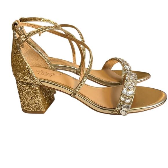 Jewel Badgley Mischka Gold Claudia Embellished Sandals Size 10M - Picture 4 of 16